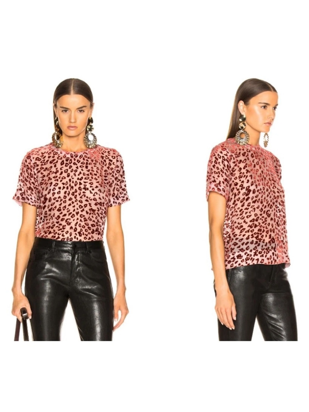 Rag and Bone Gia Blouse Mauve and Velvet Leopard Size Small